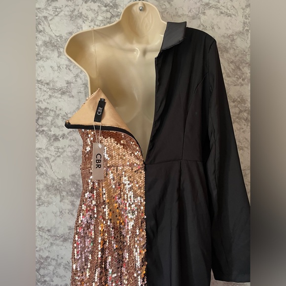 Cocktail Party Dress Sequin Semi Formal Mini Dress Long Sleeve One Shoulder - Picture 8 of 10